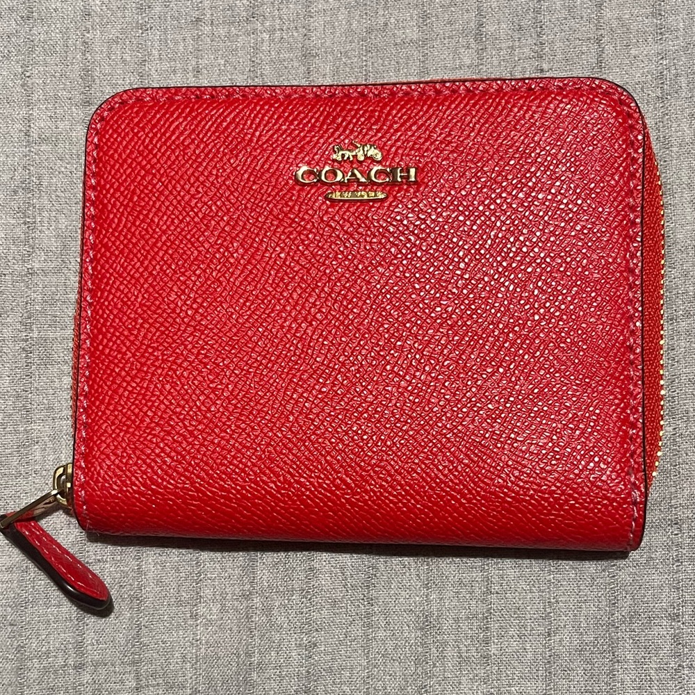 Coach Red Zip Around Leather Wallet